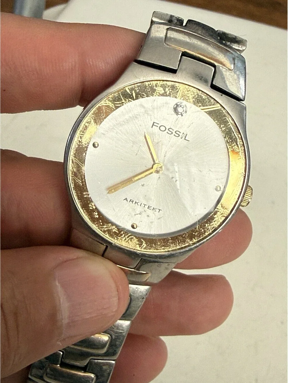Men’s Fossil Arkitekt Silver And Gold Tone FS-3029 Watch With Dianond Accents